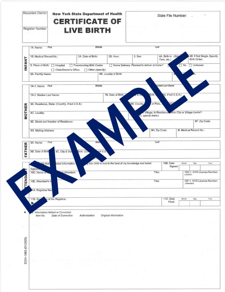 Town of Hartsville Birth Certificate example