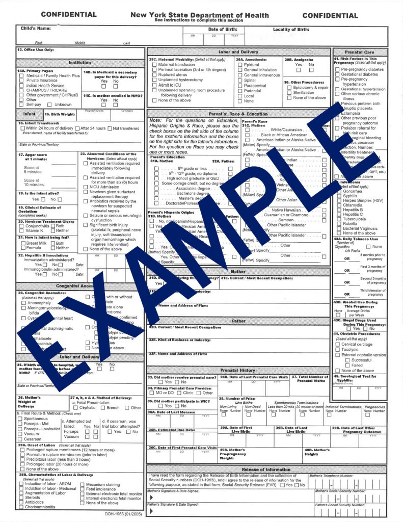 Town of Hartsville Birth Certificate example