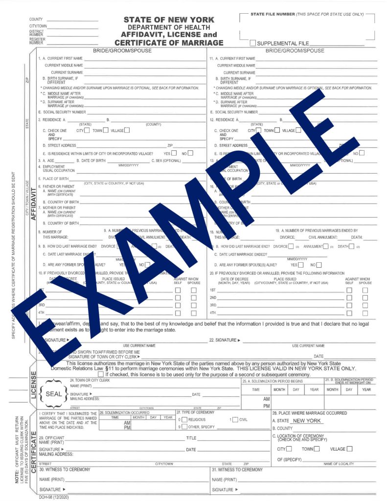 Town of Hartsville Marriage Certificate example